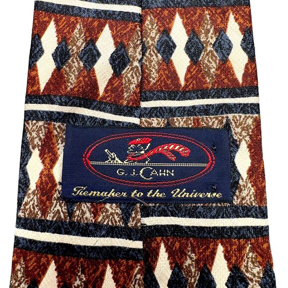 G.J. Cahn‎ Mens Vintage Silk Dress Tie Made in USA Geometric Diamond 60" 3.75" - Picture 6 of 9